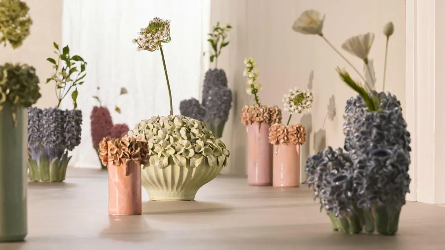 Light en Living Vaas deco 35x21x28 cm FLOWER keramiek blauw+groen Clearance