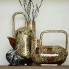 Light en Living Vaas deco 16,5x15,5x37 cm SERRES keramiek donkerbruin + creme + oranje New