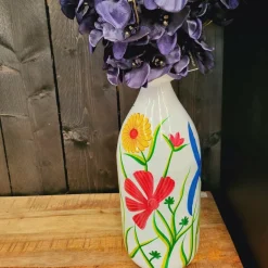 Light en Living Vaas deco Ø20x45 cm EKIMULI wit+bloemen Discount