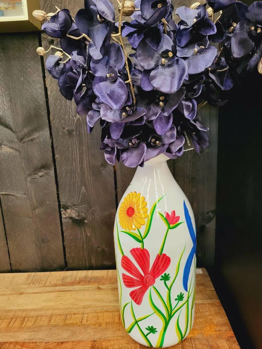 Light en Living Vaas deco Ø20x45 cm EKIMULI wit+bloemen Discount
