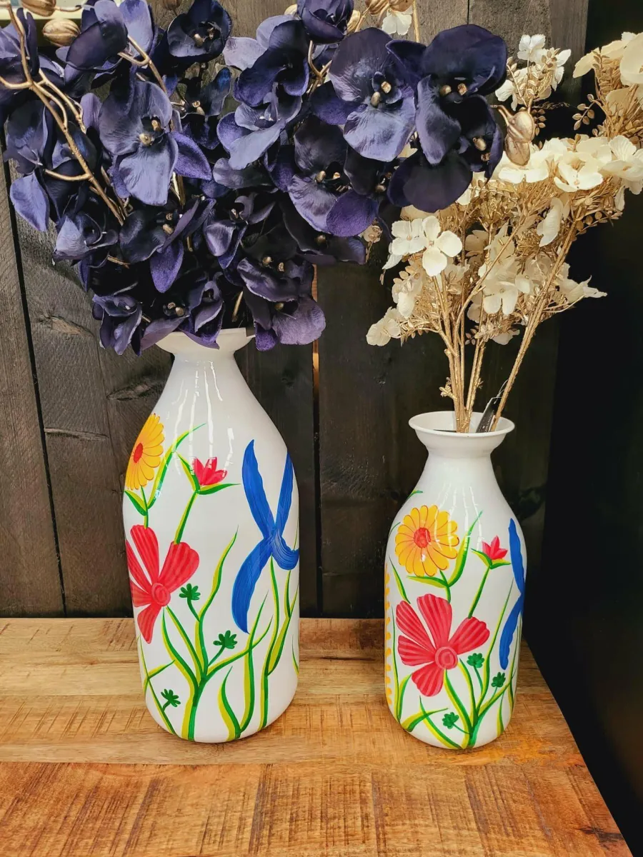 Light en Living Vaas deco Ø20x45 cm EKIMULI wit+bloemen Discount