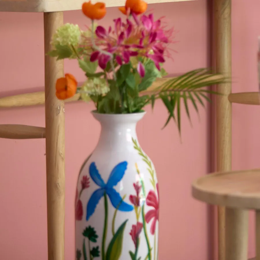 Light en Living Vaas deco Ø15x36 cm EKIMULI wit+bloemen