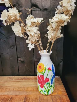 Light en Living Vaas deco Ø15x36 cm EKIMULI wit+bloemen