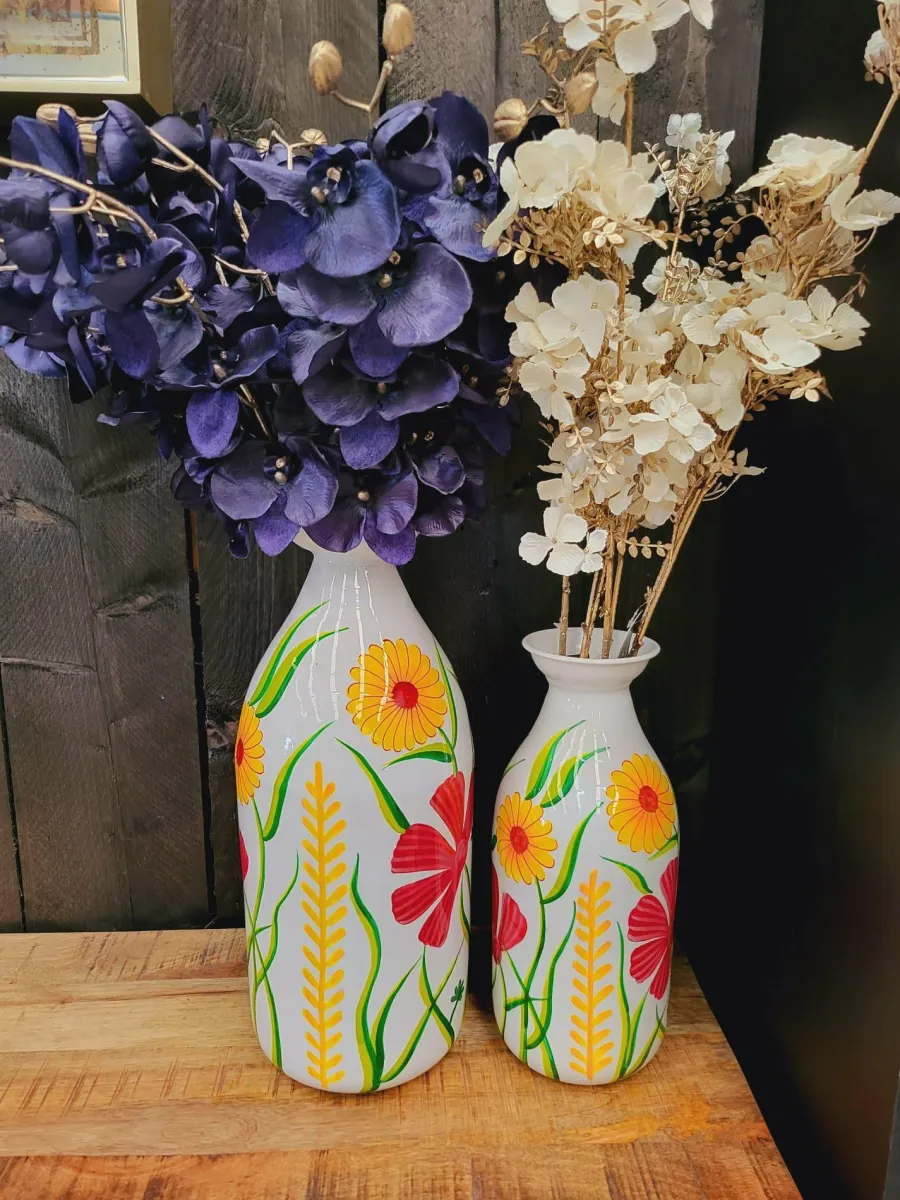 Light en Living Vaas deco Ø15x36 cm EKIMULI wit+bloemen