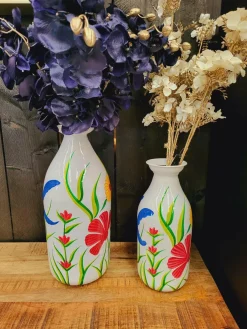 Light en Living Vaas deco Ø15x36 cm EKIMULI wit+bloemen