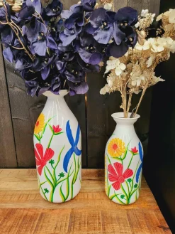 Light en Living Vaas deco Ø15x36 cm EKIMULI wit+bloemen