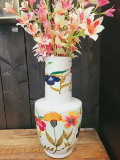 Light en Living Vaas deco Ø28x55 cm YVOTA wit+bloemen print New