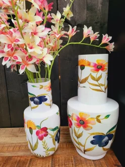 Light en Living Vaas deco Ø28x55 cm YVOTA wit+bloemen print New