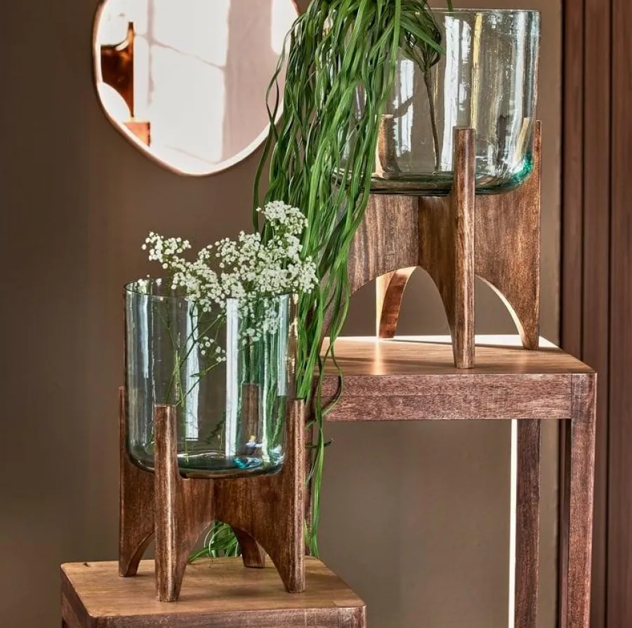 Light en Living Vaas op voet JACE glas+hout bruin - 2 afmetingen Outlet
