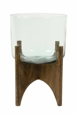 Light en Living Vaas op voet JACE glas+hout bruin - 2 afmetingen Outlet