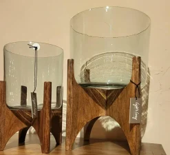 Light en Living Vaas op voet JACE glas+hout bruin - 2 afmetingen Outlet