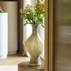 Light en Living Vaas Ø19x40 cm JORVEN glas taupe + olijfgroen