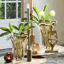 Light en Living Vaas Ø22X27 cm KAZUNO Glas helder bruin+grijs+creme Sale