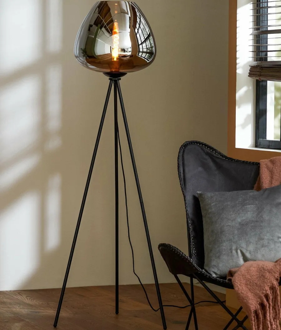 Light en Living Vloerlamp Ø42x146 cm MAYSON mat zwart+glas smoke New
