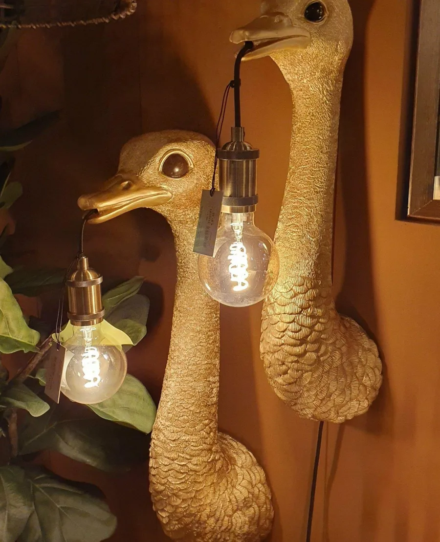 Light en Living Wandlamp Struisvogel goud of zwart - 2 maten Clearance