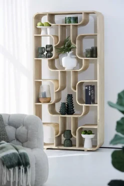 Light en Living Windlicht Ø18X26 Cm MINAS glas Rib helder+hout Natural Hot