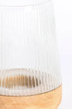 Light en Living Windlicht Ø22x30 Cm MINAS glas Rib helder+hout naturel New