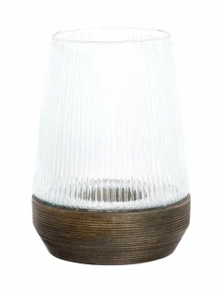 Light en Living Windlicht Ø22x30 Cm MINAS glas Rib helder+hout donkerbruin Online
