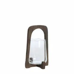 Light en Living Windlicht Ø18x26,5 cm ANOSY glas helder+hout mat d bruin Discount