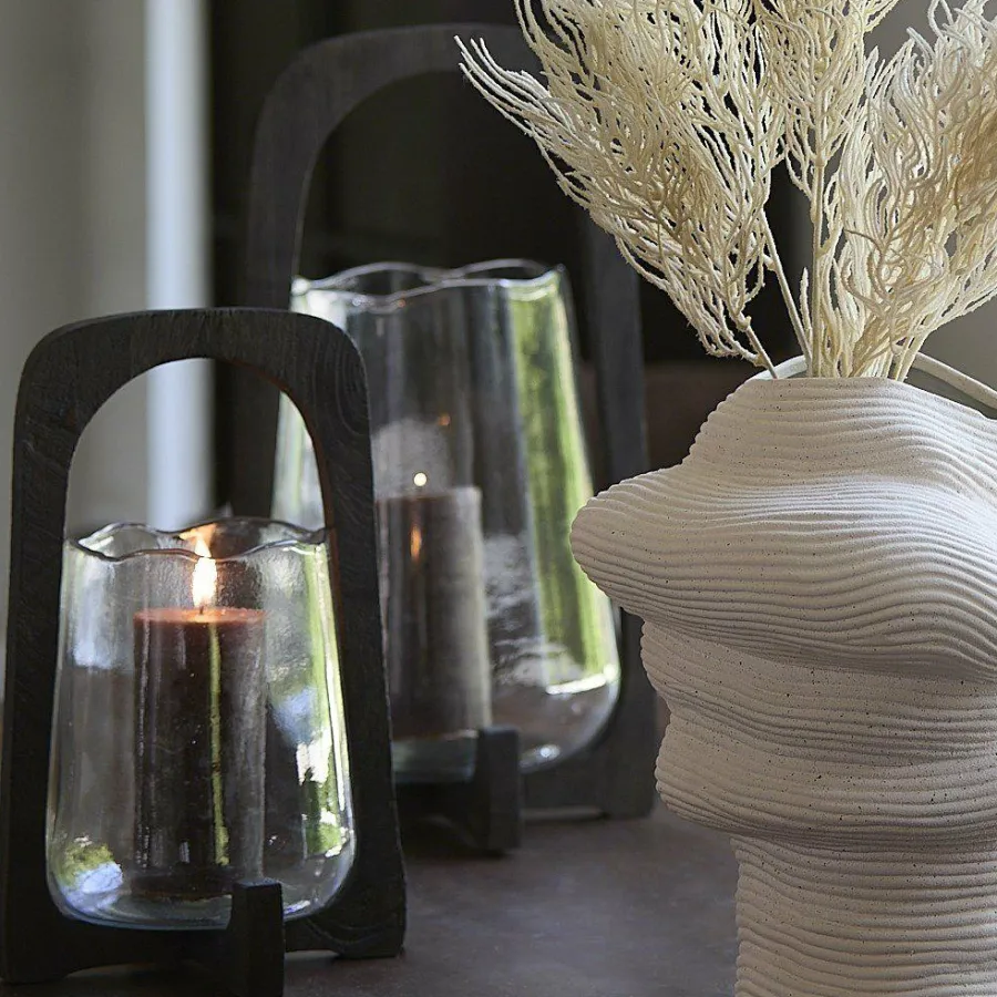 Light en Living Windlicht Ø21,5x35 cm ANOSY glas helder+hout mat d bruin Clearance
