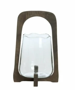 Light en Living Windlicht Ø21,5x35 cm ANOSY glas helder+hout mat d bruin Clearance
