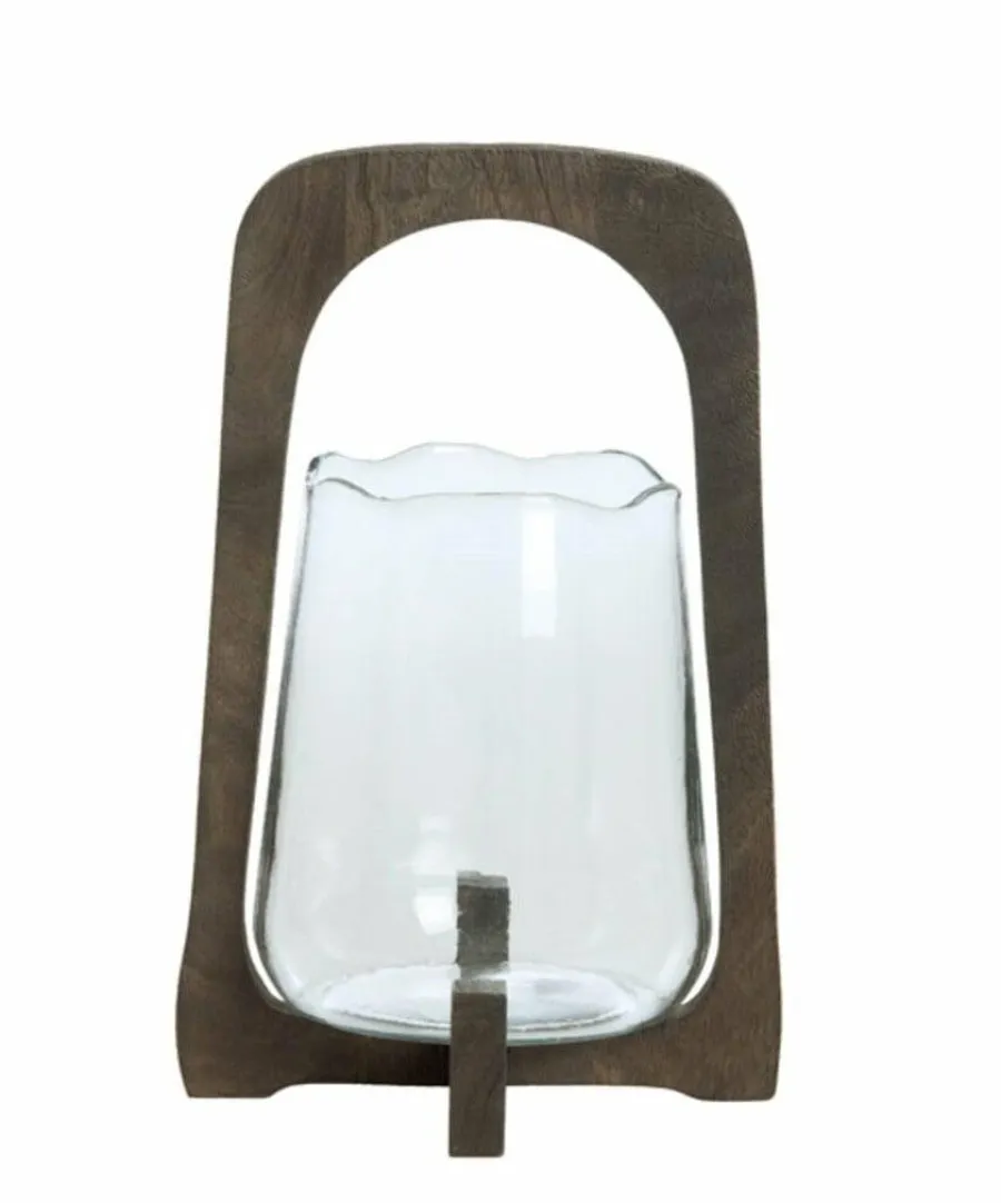 Light en Living Windlicht Ø21,5x35 cm ANOSY glas helder+hout mat d bruin Clearance