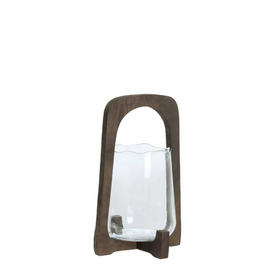 Light en Living Windlicht Ø21,5x35 cm ANOSY glas helder+hout mat d bruin Clearance