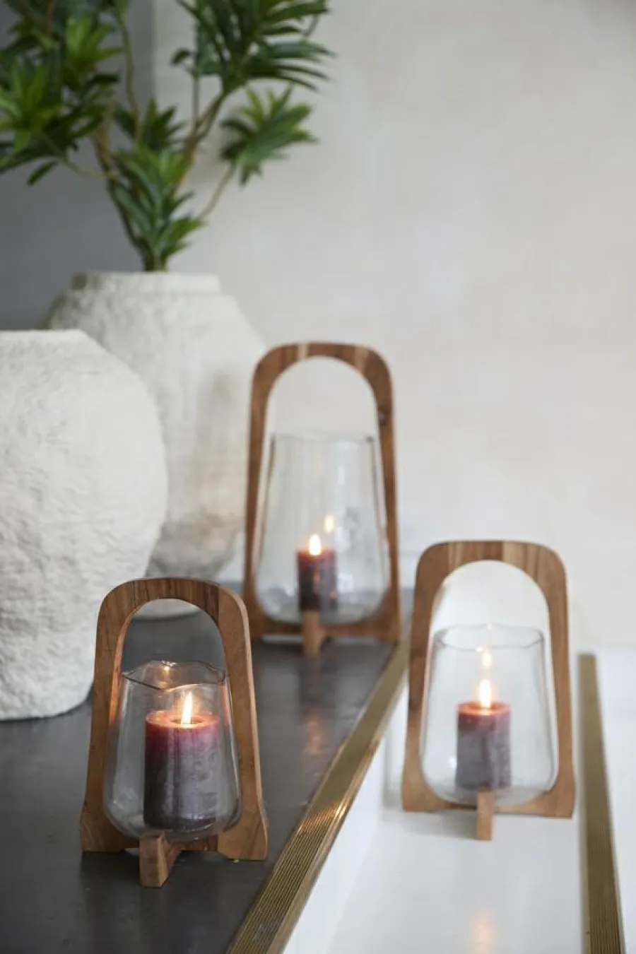Light en Living Windlicht Ø21,5x35 cm ANOSY glas helder+hout naturel Clearance