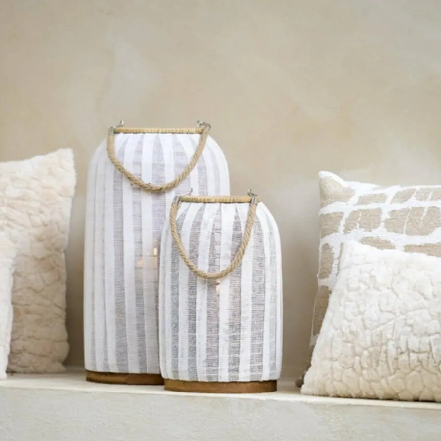 Light en Living Windlicht YLINA Ø26x47 cm – Linnen Naturel & Hout Sale