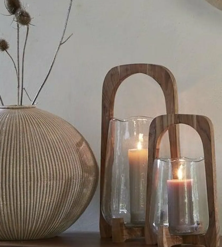 Light en Living Windlicht Ø26x48 cm ANOSY glas helder+hout naturel Outlet