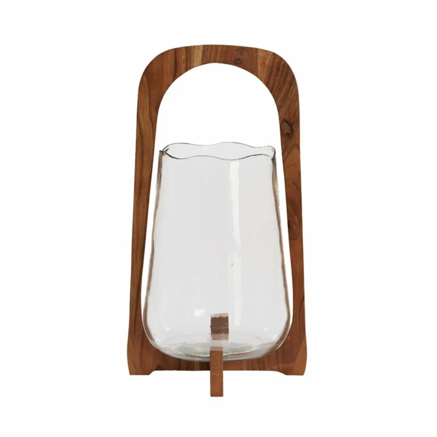 Light en Living Windlicht Ø26x48 cm ANOSY glas helder+hout naturel Outlet