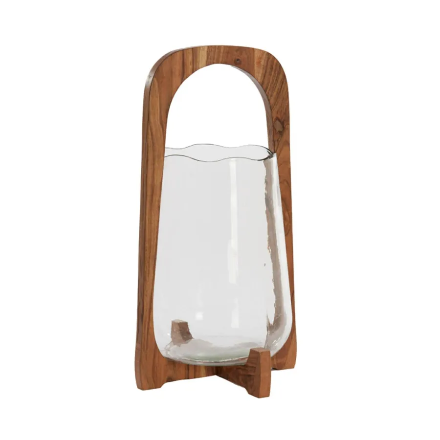 Light en Living Windlicht Ø26x48 cm ANOSY glas helder+hout naturel Outlet