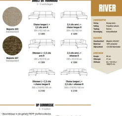 Pepp Interiors Bank River met chaise longue links in Majestic 603 Discount