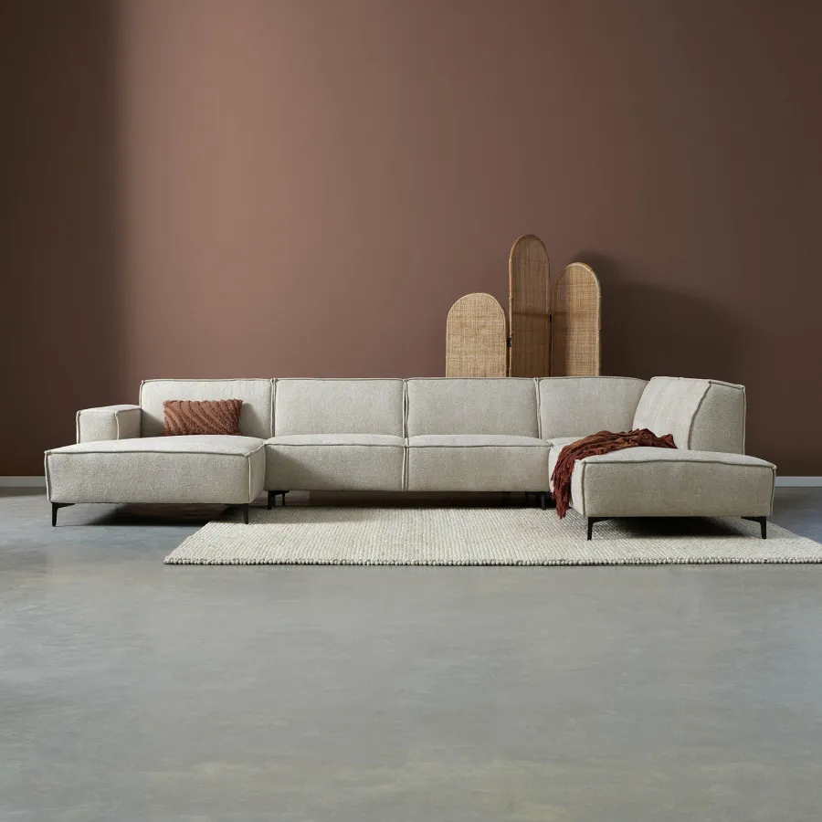 Pepp Interiors Bank River U opstelling met chaise longue links in Majestic 603 Discount