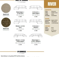 Pepp Interiors Bank River U opstelling met chaise longue links in Majestic 603 Discount
