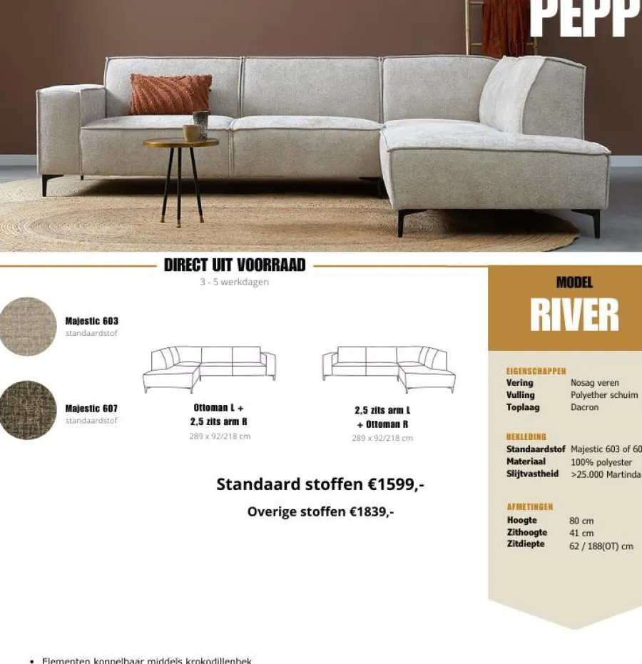 Pepp Interiors Hoekbank River - Ottoman rechts - Majestic 607 Best