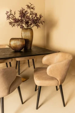 PTMD Eettafelstoel Fiori taupe terraleer met houten poten Best