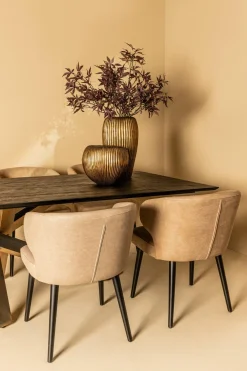 PTMD Eettafelstoel Fiori taupe terraleer met houten poten Best