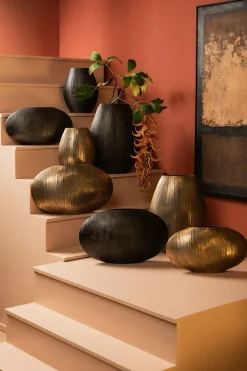 PTMD Pot Jowad Antique Gold alu sheet pot rib hoog ovaal S Sale