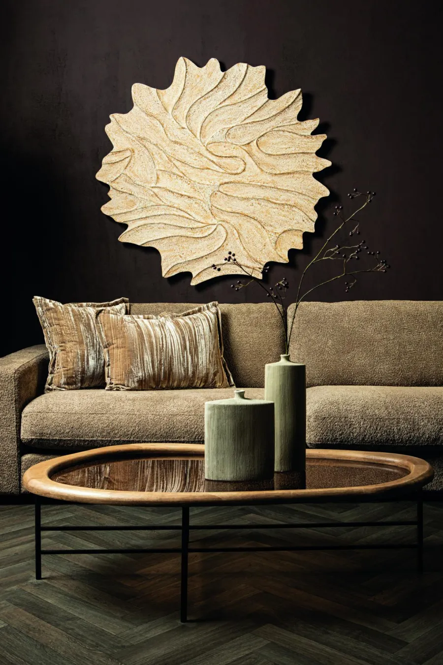 PTMD Wandornament Ceanna Crème MDF Wavy rond L