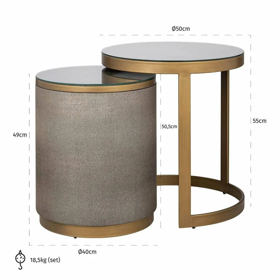 Richmond Interiors Bijzettafel Bloomville met glas set van 2 Goud Clearance