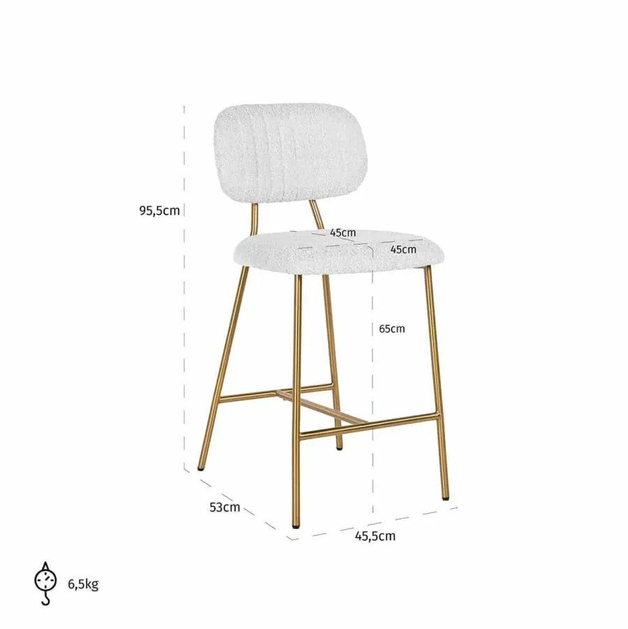 Richmond Interiors Counterstoel Xenia White Bouclé / Brushed Gold (Copenhagen 900 Bouclé White) Clearance