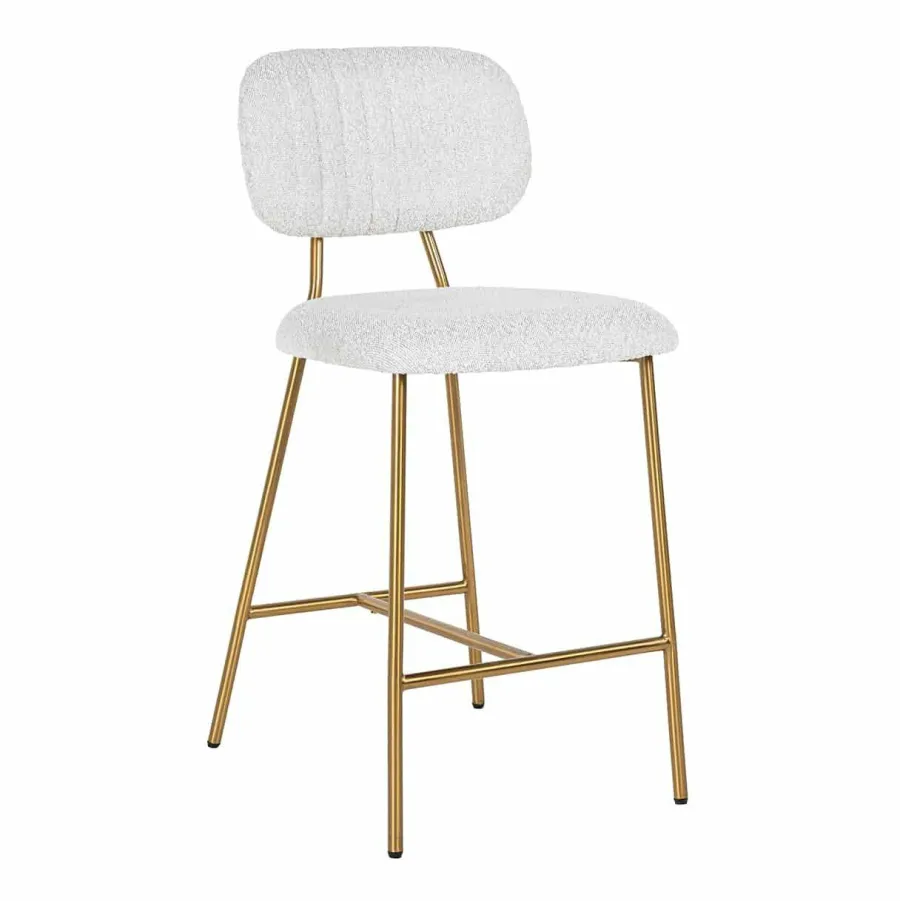 Richmond Interiors Counterstoel Xenia White Bouclé / Brushed Gold (Copenhagen 900 Bouclé White) Clearance