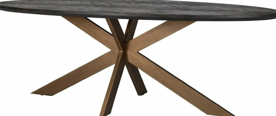 Richmond Interiors Eettafel Blackbone brass ovaal 260 (Black rustic)