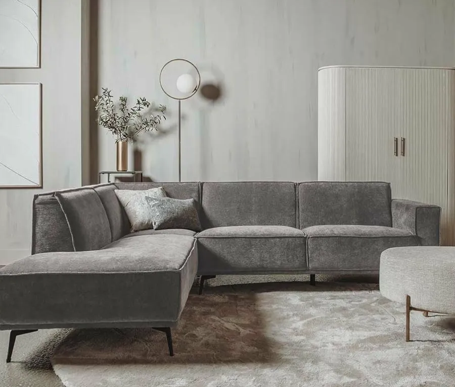Tower Living Bank Leeds - 2,5 zits + chaise longue Links - City 453 Mosgroen / grijs Best