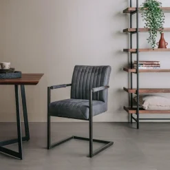 Tower Living Eetkamerstoel Ferro met armleuning - Cognac, donkerbruin, antraciet en groen Discount
