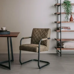 Tower Living Eettafelstoel Civo - Groen, cognac en antraciet New