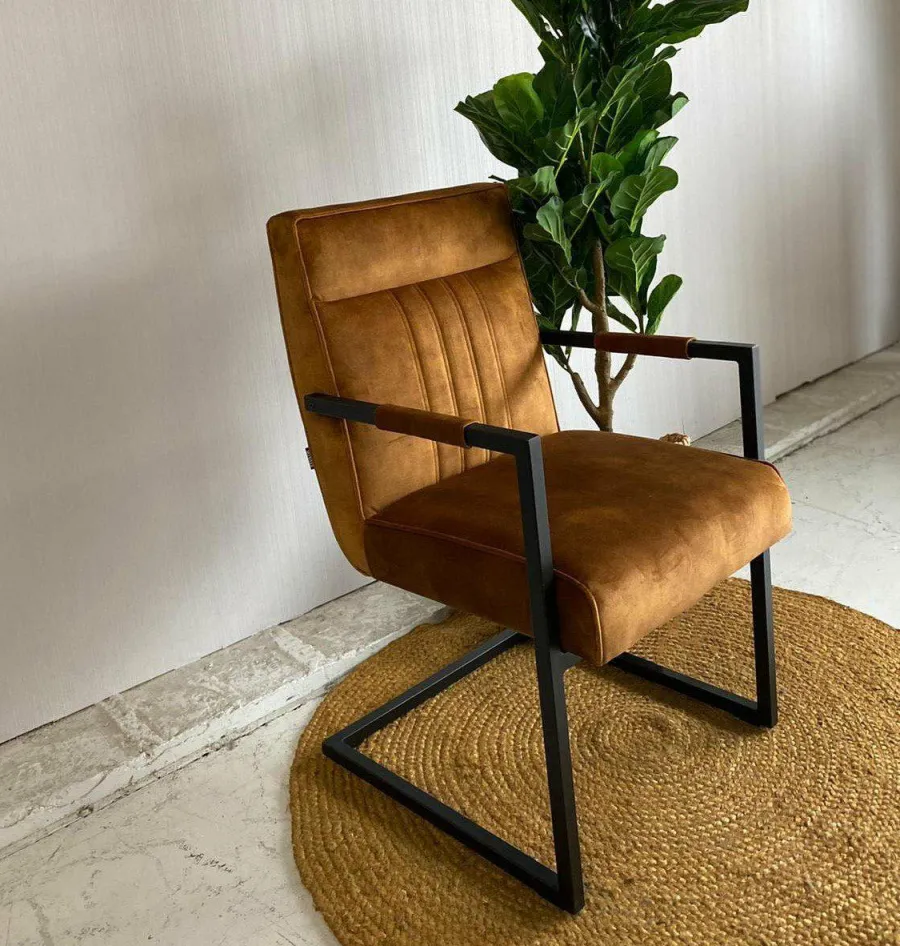 WoonMax Eettafelstoel Duke velvet - Cognac, Antraciet en Groen Best