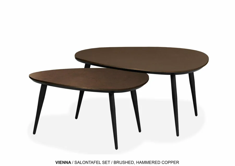 WoonMax Salontafel Vienna set van 2 L - lamulux geborsteld gehamerd koper Outlet
