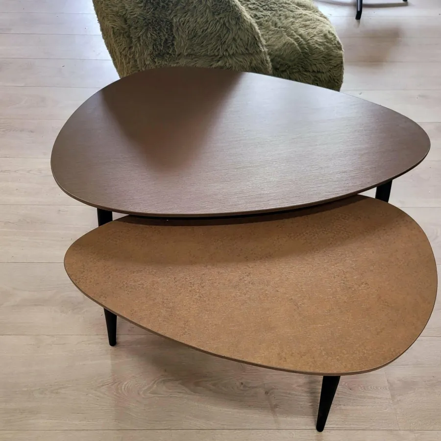 WoonMax Salontafel Vienna set van 2 L - lamulux geborsteld gehamerd koper Outlet